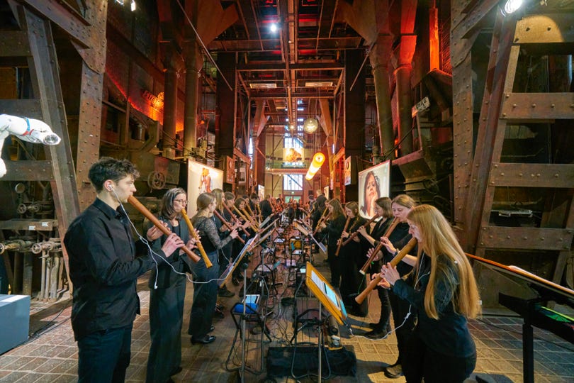 Folkwang Recorders, Performance Floating Light  Zeche Zollverein © Udo Diekmann